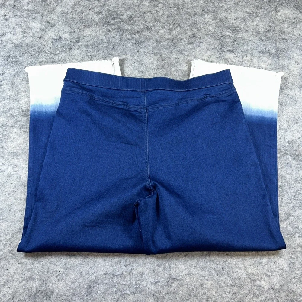 Susan Graver Wide-Leg Jeans‎ Women's 18W Blue Dip-Dye Soft Stretch Pull-On Artsy